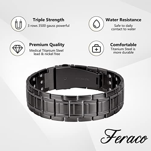 Feraco Magnetic Bracelets for Men, Titanium Steel Bracelets with 3X Ultra Strenth Neodymium Magnets, Adjustable Health Gift with Sizing Tool