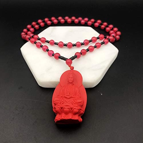 Taiwan Primary Color Cinnabar Natal Buddha Necklace Pendant Chain Belly Laughing Men Women Sweater Goddess Mercy ([Cinnabar Guanyin Pendant]