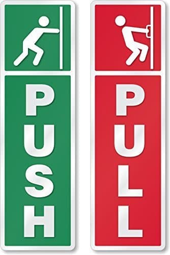 Desirous World White ,Green and Red, Self Adhesive Vinyl Push Pull Sign Stickers - 1 Pair (Pull and Push) 008