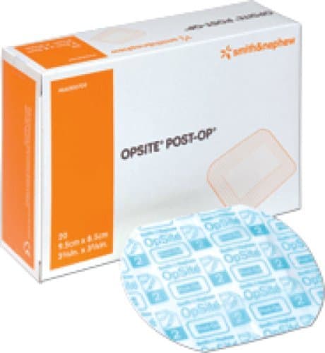 Smith+Nephew Smith & Nephew Opsite Post-Op Transparent Waterproof Dressing with Highly Absorbent Pad 3-3/4" x 3-3/8", Low Adherence, Latex-free (Box of 20 Each)