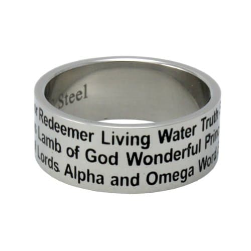 Christian Unisex Abstinence Stainless Steel 8mm Names of Jesus Ring - Righteous One, Savior, Redeemer, Eternal Life, Lamb of God, Messiah, Lord of Lords, Living Water, Wonderful, Alpha & Omega, Prince of Peace - Purity Ring for Guys & Girls, Size 11