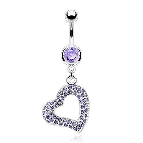 Coolbodyart Surgical Steel Navel Piercing Pendant Heart with Zirconia Colourless Multi Metallic Light Blue, Pink, Red