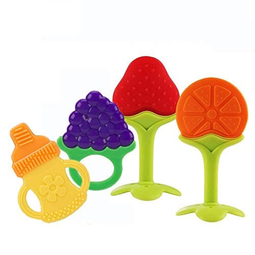 Baby Teething Toys, Yisscen BPA Free Infant Fruit teether - Natural Organic Freezer Safe Silicone Teethers (4 Pack)