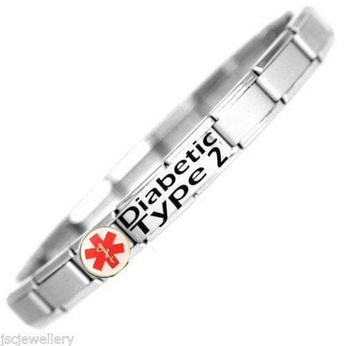 Diabetic Type 2 Medical ID Alert Bracelet - Stainless Steel - One size fits all - Totally Adjustable