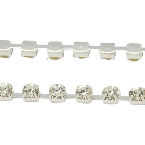 PandaHall 1 Meters 3mm Wide Silver Tone Grade A Garment Decorative Trimming Brass Crystal Rhinestone Cup Strass Chains, with 1440pcs Rhinestones