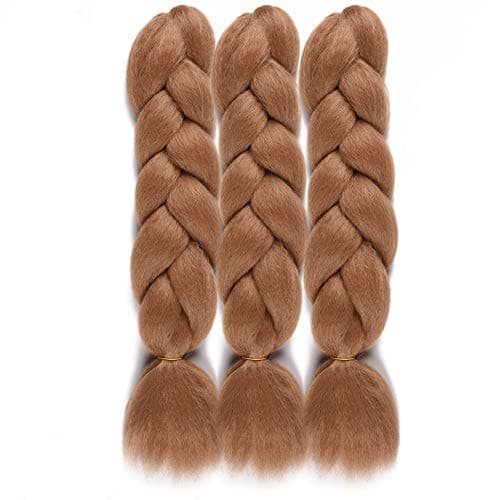 WOME Light Brown Braiding Hair Kanekalon Jumbo Braiding Hair High Temperature Synthetic for Crochet Braids Extensions(Light Brown,24",3/Pcs)