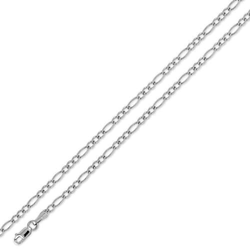 14K Solid White Gold Figaro Chain Necklace 2.5mm (3/32 in.) - 22 in.