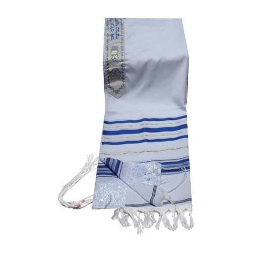 Acrylic Tallit (imitation Wool) Prayer Shawl in Blue and Gold Size 42" L X 64" W