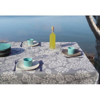 Fleur de Soleil - Grey Hydrangea Coated Rectangular Tablecloth - 160 x 300 cm - Finishing - Non-Hemmed (Free Cut) - Coated Cotton