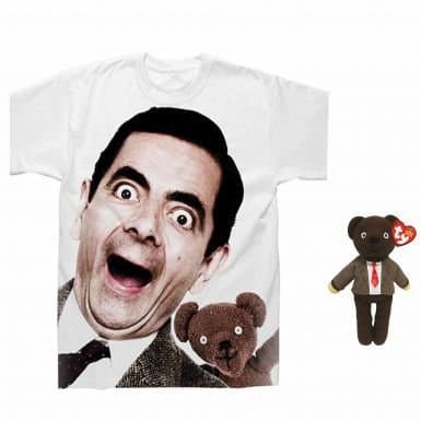 England Rugby Official Mr Bean Graphic T-Shirt & Beanie Bear Gift Set