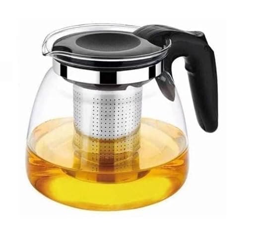 Sazoli Glass Teapot with Stainless Steel Infuser & Lid, Glass Tea Kettle Stovetop Safe 1 LTR, Blooming & Loose Leaf Teapot (Pack of 1) (Transparent)