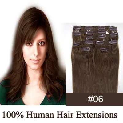 Woputuo Clip in Remy Human Hair Extensions 100% Real 20 Inch 7pcs 70 Grams Silky Soft (Light Brown(#6))