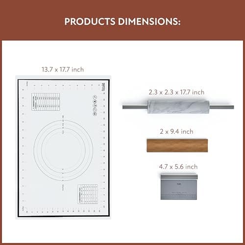 White Marble Rolling Pin with Stainless Steel Handles Baking Set - Silicone Baking Mat, Bench Scraper, Wooden Base
