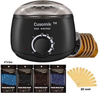 Wax Warmer - Cusomik Waxing Hair Removal Kit Wax Heater with 4 Hard Wax Beans and 20 Wax Applicator Sticks Summer Ready-Painlessly Remove Hair From Bikini Arm Legs at Home