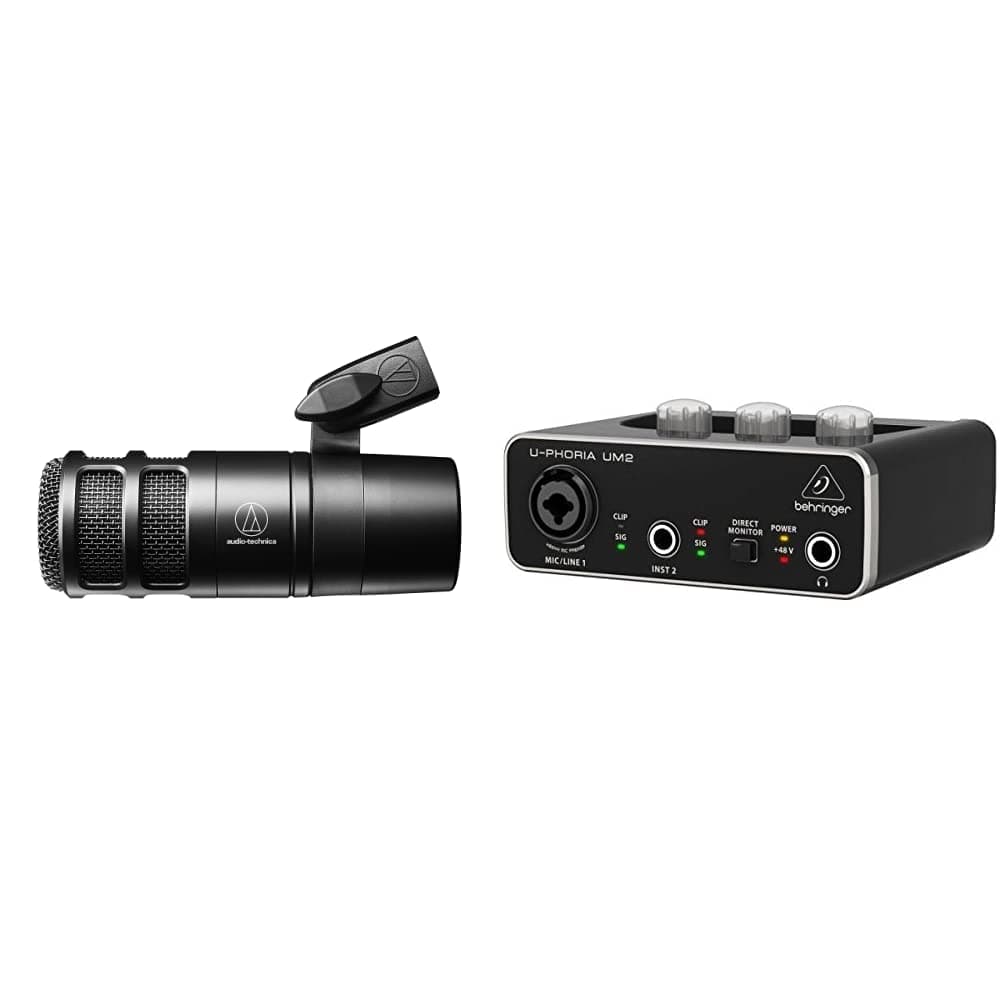 Audio-Technica AT2040 Hypercardioid Dynamic Podcast Microphone (at 2040) Bundle with Behringer U-Phoria UM2 USB Audio Interface