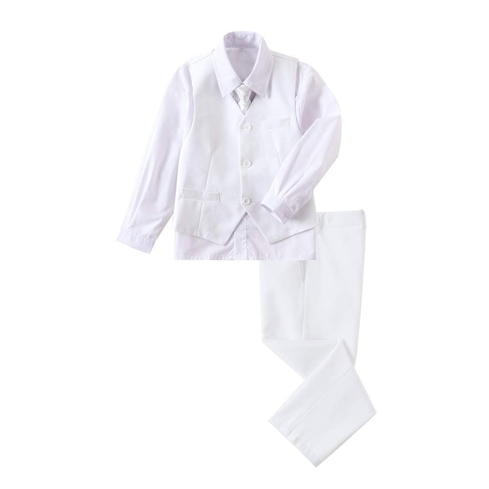 4 Piece Boys' Formal Suit Set with Vest Pants Dress Shirt and Tie - White - 2 Years