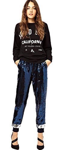 Neestaa Wide Leg Sequin Cropped Trousers Silver Ankle Cuff Pants Elastic Waist