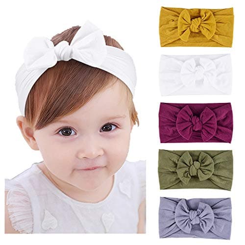 Baby Newborn Headbands Super Stretchy, Bows Child Hair Accessories Nylon Knotted Headbands for Newborn Infant Toddlers Children Super Soft