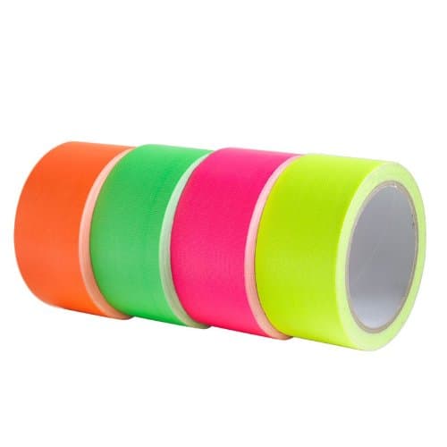 neon nights 4 x Neon UV Adhesive Tape Fluorescent Black Light Decoration Gaffa Duct Sticky Foil Yellow Green Orange Pink