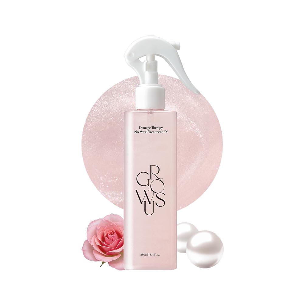 GROWUS Damage Therapy No-Wash Treatment - Leave-in Conditioner Spray & Heat Protectant for Dry Damaged Hair - Anti-Frizz Detangler with Pearl Protein, Softness & Radiant Shine, 8.45 fl.oz (Due Rose)