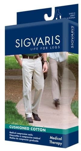Sigvaris Men's Cushioned Cotton Knee High Sport Socks 20-30mmHg Long Length, Medium Long, Black