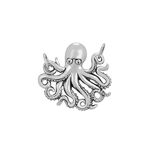 Sterling Silver Octopus Charm Pendant (25 x 30 mm)