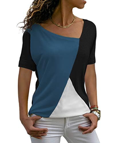 Sarin MathewsWomens Shirts Casual Tee Shirts Short Sleeve Patchwork Color Block Loose Fits Tunic Tops Blouses