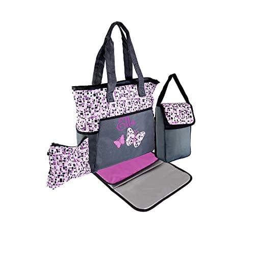PERSONALIZED Large Diaper Bag Knapsack/Tote bag/Backpack/Messenger Bag/Shoulder Bag -Custom Monogram Embroidered for infant/Baby Bag/Baby Gift (Fuchsia Butterfly)