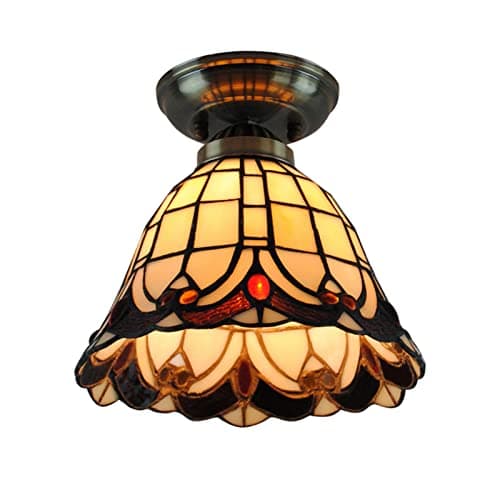 Tiffany Stained Glass Style Ceiling Lights, Vintage Ceiling Lighting Fixtures 1-Lights 8 Inch Victorian Style Tiffany Flush Mount Ceiling Light for Bedroom Dining Living Room Entryway Hallway Kitchen