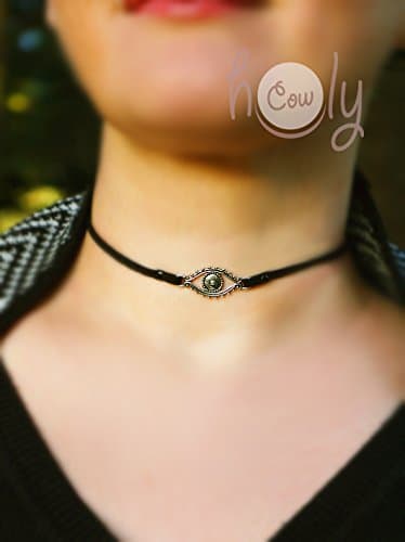 Black Suede Necklace With Evil Eye