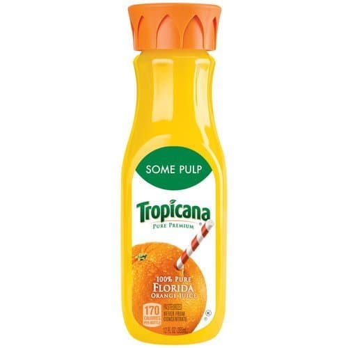 TROPICANA ORANGE JUICE PURE PREMIUM SOME PULP 12 OZ PACK OF 5