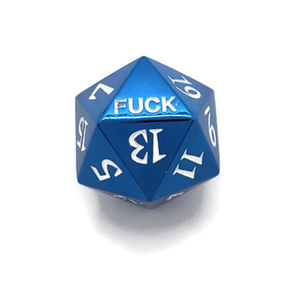 Metal D20 F Dice Critical Fail F 20 Sided Die Set DND Number for Role Playing Game Dungeons and Dragons D&D Pathfinder Black Silver Red Blue Gold Copper Purple Green Pink White (Single Dice, Blue)