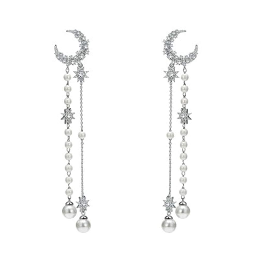 Moon Star Earrings with Chain - Moon Earring Pendant - Sun and Moon Earrings for Women, Gift Wedding or Everyday Wear