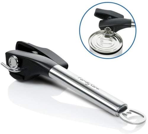 iLOME Professional Safety Can Opener Manual Stainless Steel Smooth Edge Easy Turn Knob and Dual Use Type Handle (Black)