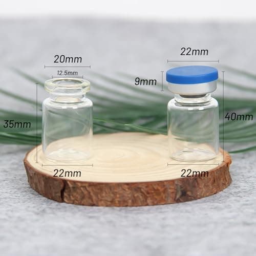5ml Clear Glass Vials-1-1/2 Dram Clear Glass Headspace Vials with Plastic-Aluminum Flip Caps and Rubber Injection Stoppers, 100 Pack, 20mm Flat Bottom Lab Vial