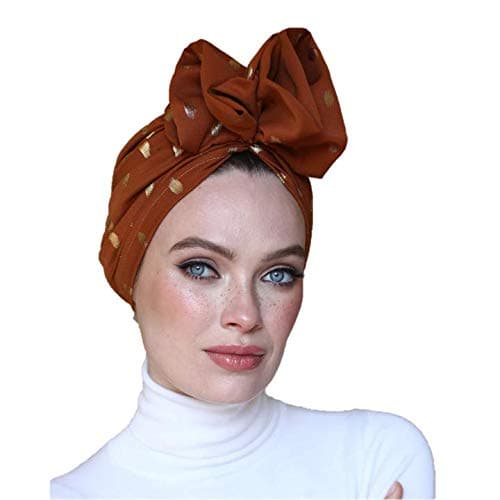 ScrunchyTurbans for women, Head wraps for women, Ready to wear, One size,Brown&Gold print