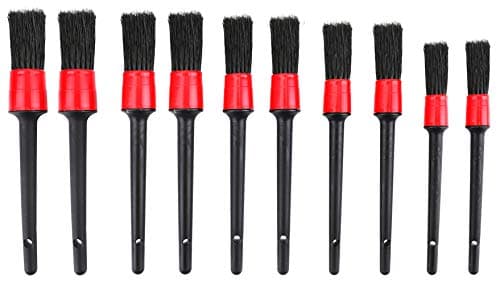 Yesland 10 Pcs Detailing Brush Set, Natural Boar Hair Mixed Fiber Automotive Detail Brushes - for Cleaning Wheels, Dashboard, Interior, Exterior, Leather, Air Vents, Emblems (5 Different Sizes)