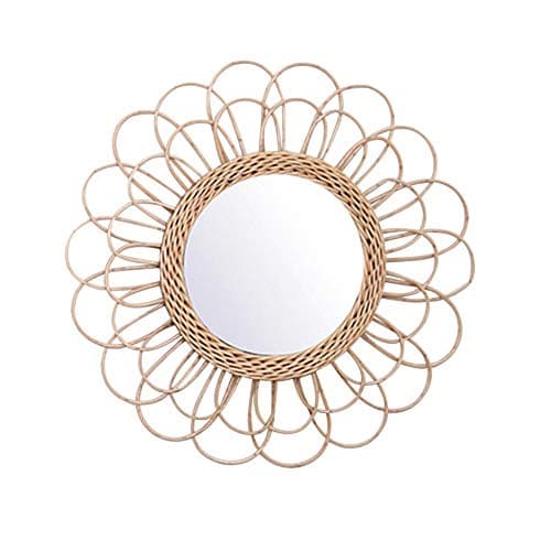 Jingolden Rattan Dressing Mirror Innovative Art Deco Round Mirror Home Decoration Equipment Living Room Wall Hanging Mirror Kitchen Bathroom Mirror