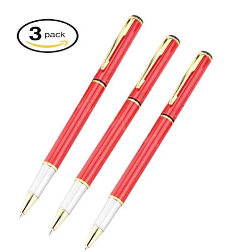 ULIN 3 Pieces Metal Ballpoint Pen with 1 Pieces Ballpoint Pen Refills, Black Ink (Red)