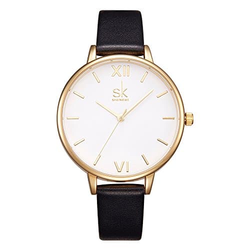 sk SHENGKEWomen Watches Leather Band Luxury Quartz Watches Girls Ladies Wristwatch Relogio Feminino (0056 Black)