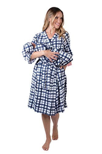 Baby Be Mine Maternity Mommy & Me Delivery Robe with Matching Baby Swaddle Blanket & Hat Set