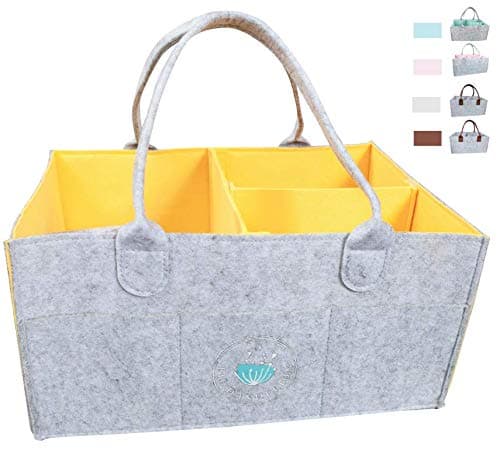 Baby Diaper Caddy Organizer: Large Organizer Tote Bag for Boys Girls Infant - Baby Shower Gift Bag Nursery Essential, Collapsible Newborn Caddie Car Travel, Baby Registry (Yellow)
