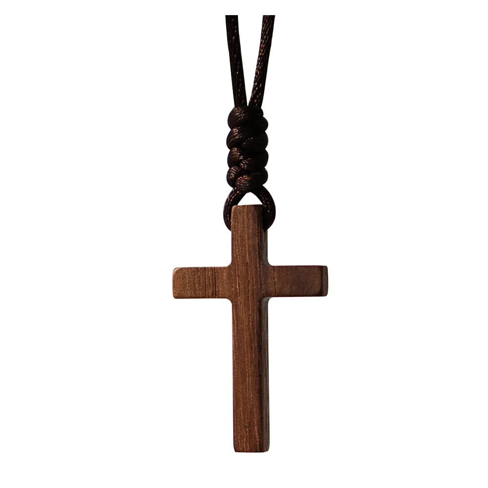 Natural Walnut Wood Cross Pendant Necklace for Men Women Gift Necklace Wooden Car Rearview Mirror Pendant
