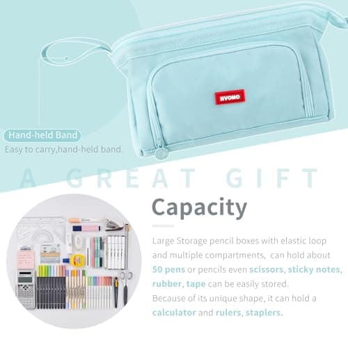 HVOMO Pencil Case Large Capacity Pencil Pouch Handheld Pen Bag Cosmetic Gift for Office School Teen Girl Boy Men Women Adult (Blue)