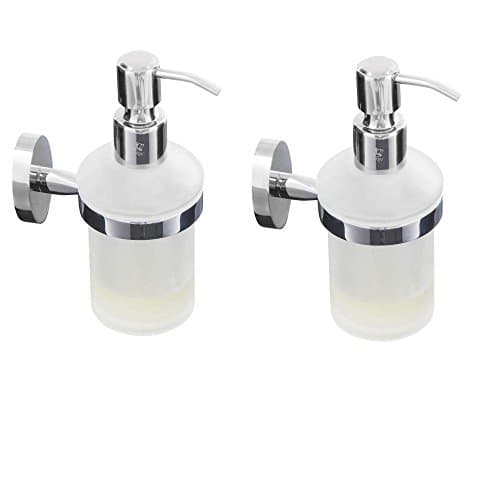 CRW Wall Mount Soap Dispenser Rust Proof Bathroom Liquid Hand Soap Pump 8oz Lotion Refill Glass/Stainless Steel for Kitchen and Bathroom Sinks, Countertops (2 Pack)