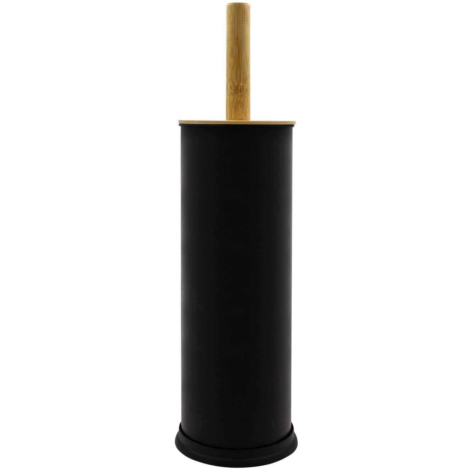 Blue Donuts Toilet Brush Holder with Bamboo Top - Black