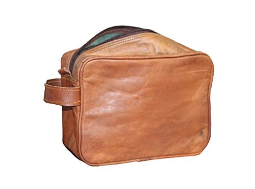 JYOS Classic Original Leather Utility Toiletry Bag & Travel Kit Bag 6" x 8" x 3" Inches Brown