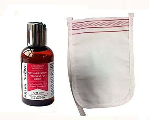 Priva Shave Ingrown Hair Treatment Gel + Exfoliating Glove/Brush to exfoliate Razor Bumps