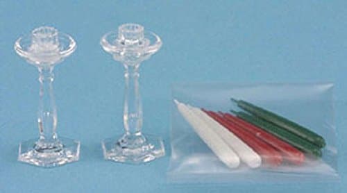 ollhouse Miniature 1:12 Chrysnbon Candlestick, Pair w/6 candles, Crystal #CHR76