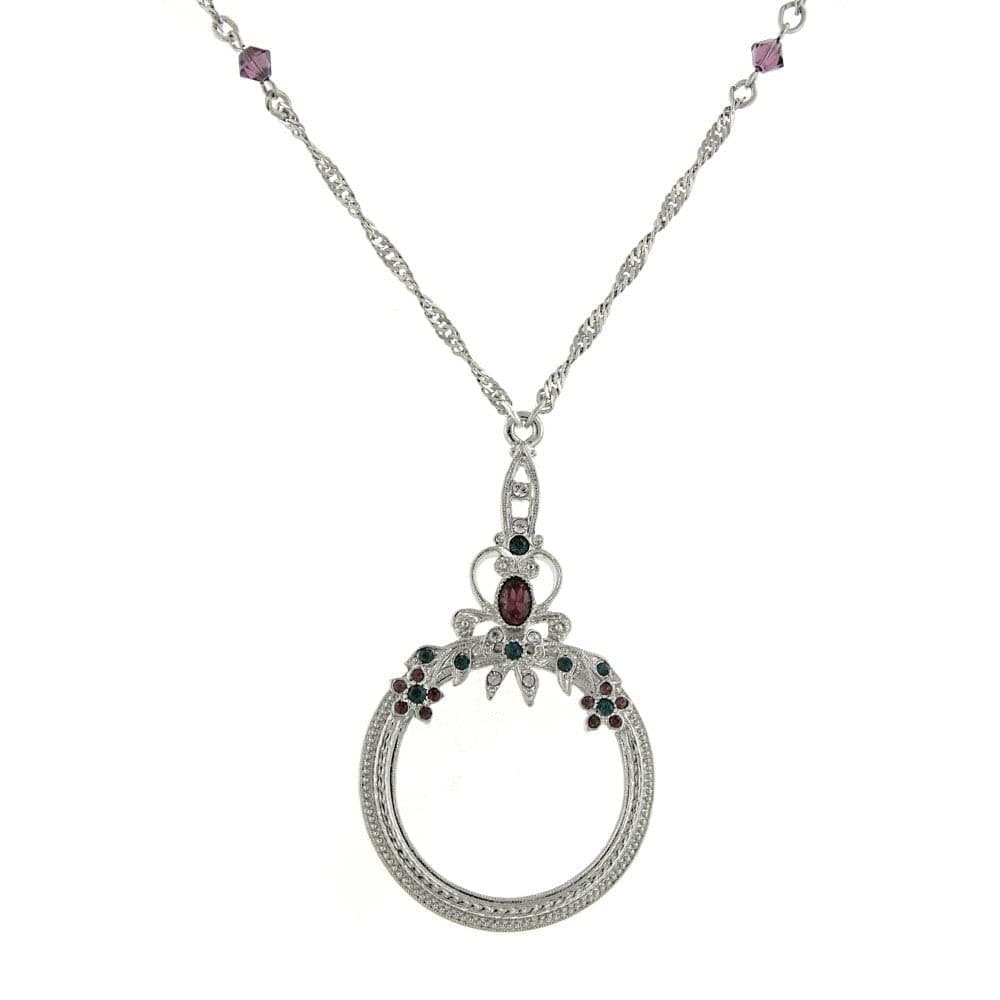 1928 Jewelry Floral Crystal Magnifying Glass Necklace For Women 30" - Magnification Power: 2X, Multifunctional Magnifier Perfect For Reading Menus, Labels, Books, Magazines